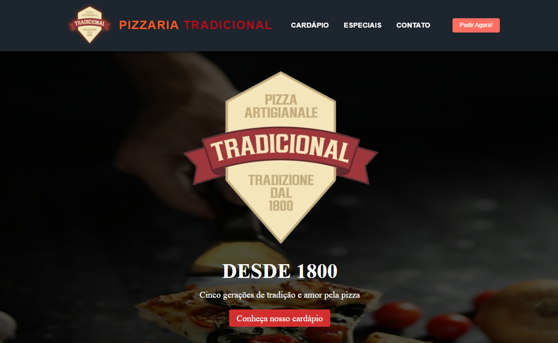 Captura de tela do site Pizzaria Tradicional